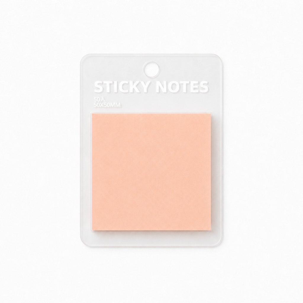 Peach pink transparent sticky notes, 2 × 2 in, 50 sheets