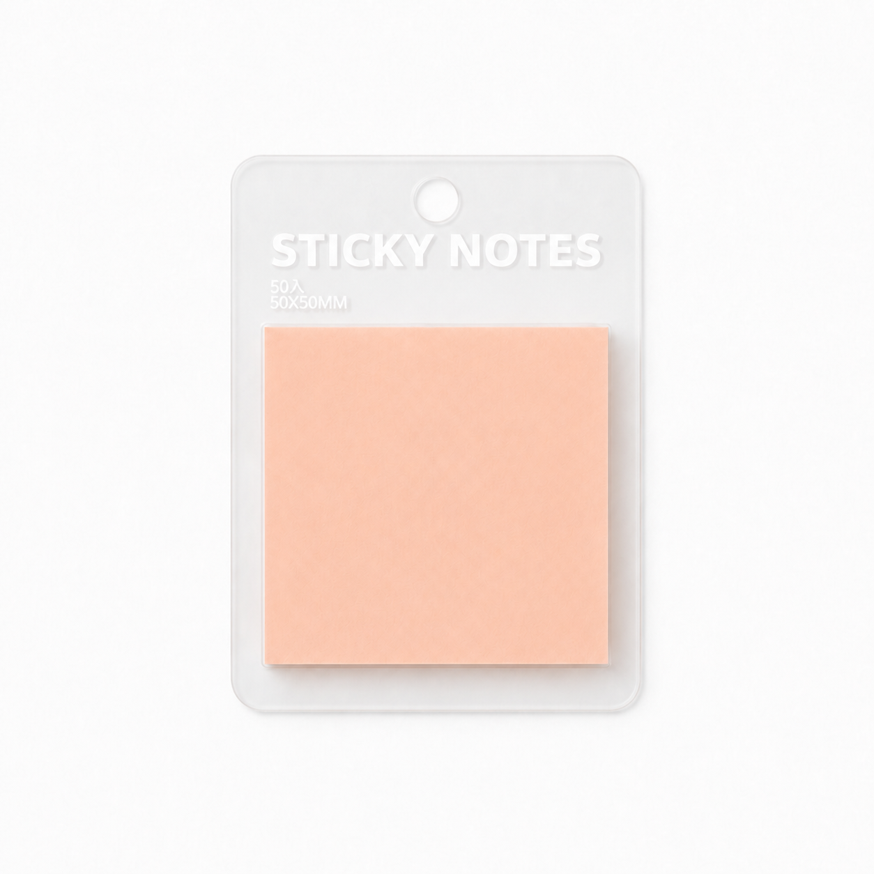 Peach pink transparent sticky notes, 2 × 2 in, 50 sheets