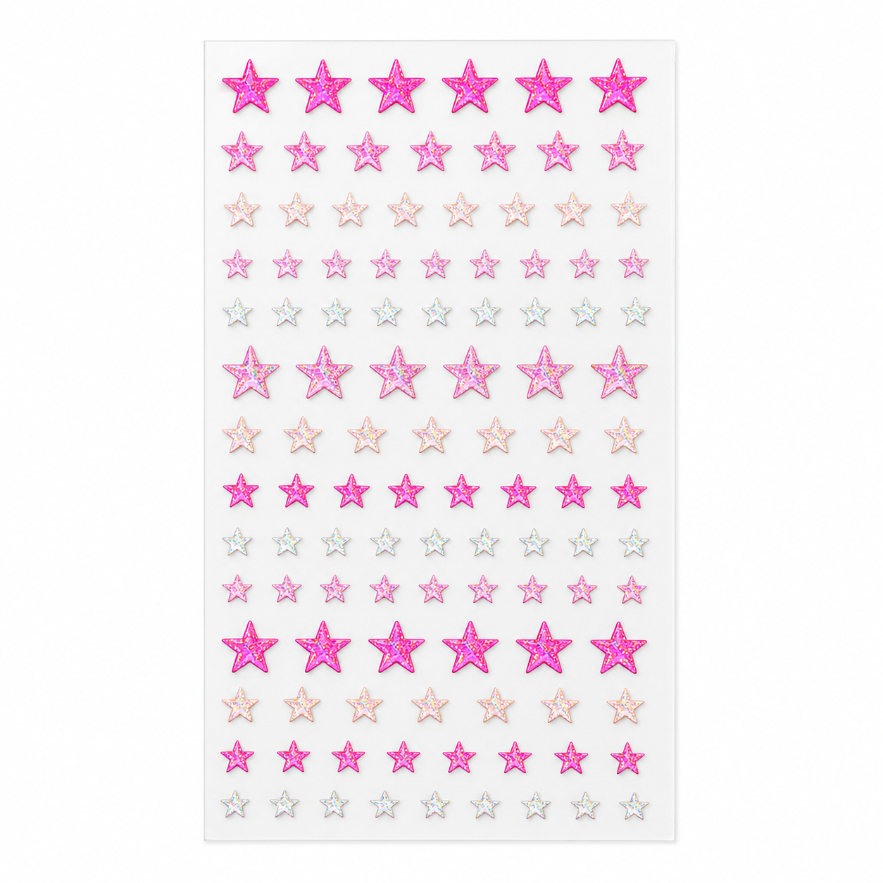 Pink holographic 3D glitter star gem sticker sheet