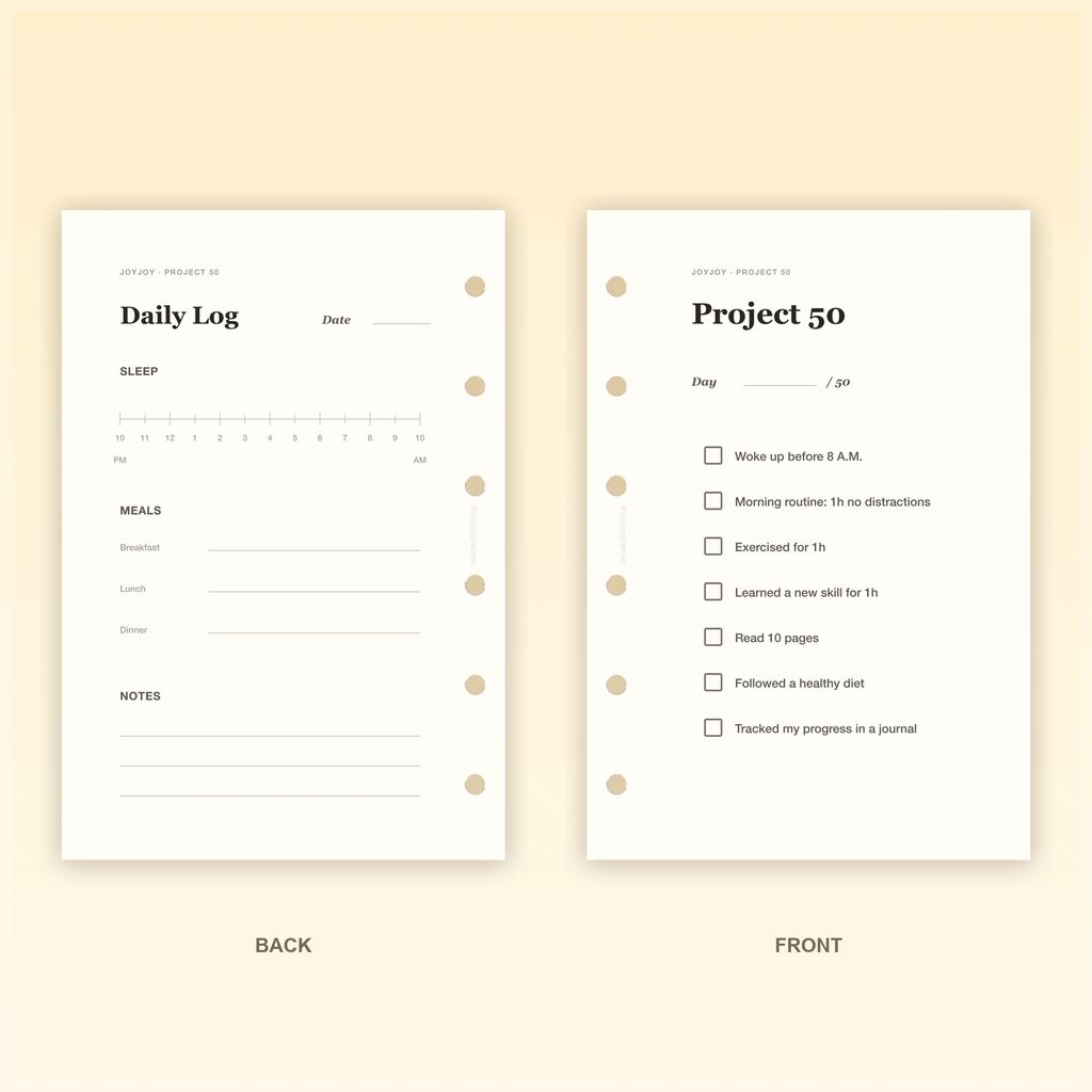 Project 50 Daily Challenge A7 pocket planner insert front and back design preview