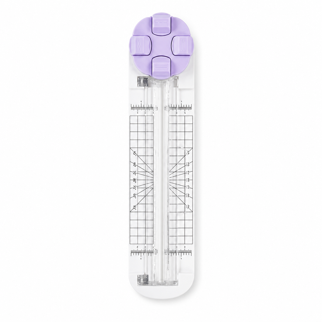 Purple 4-in-1 rotary paper trimmer with straight, perforating, wave, and scoring blades