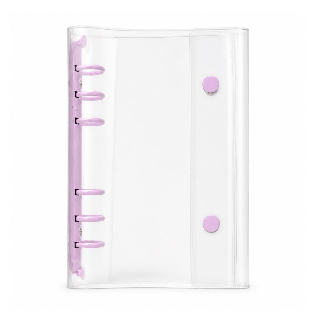 Purple A6 Clear Double-Snap 6-Ring Planner Binder Cover on a white background