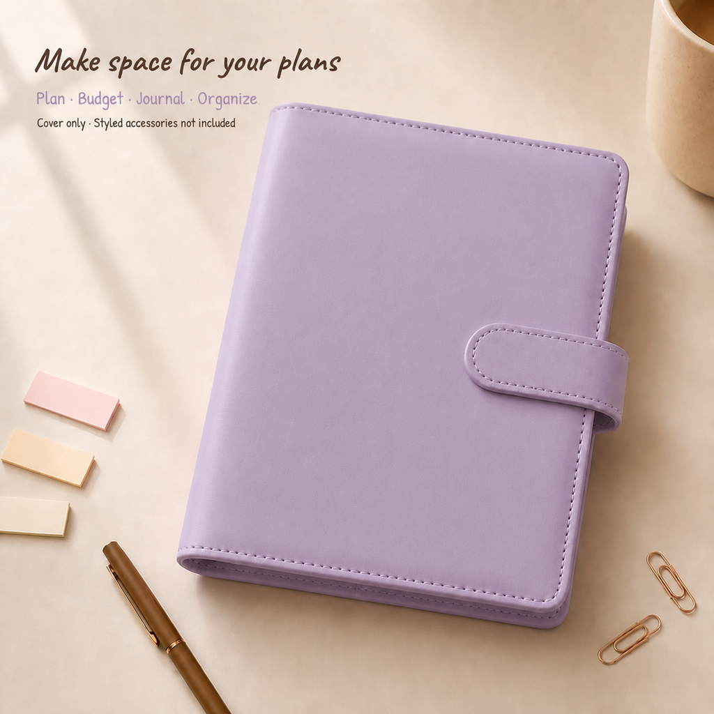 Light purple lavender A5 Macaron Planner Binder on a calm morning desk, cover only