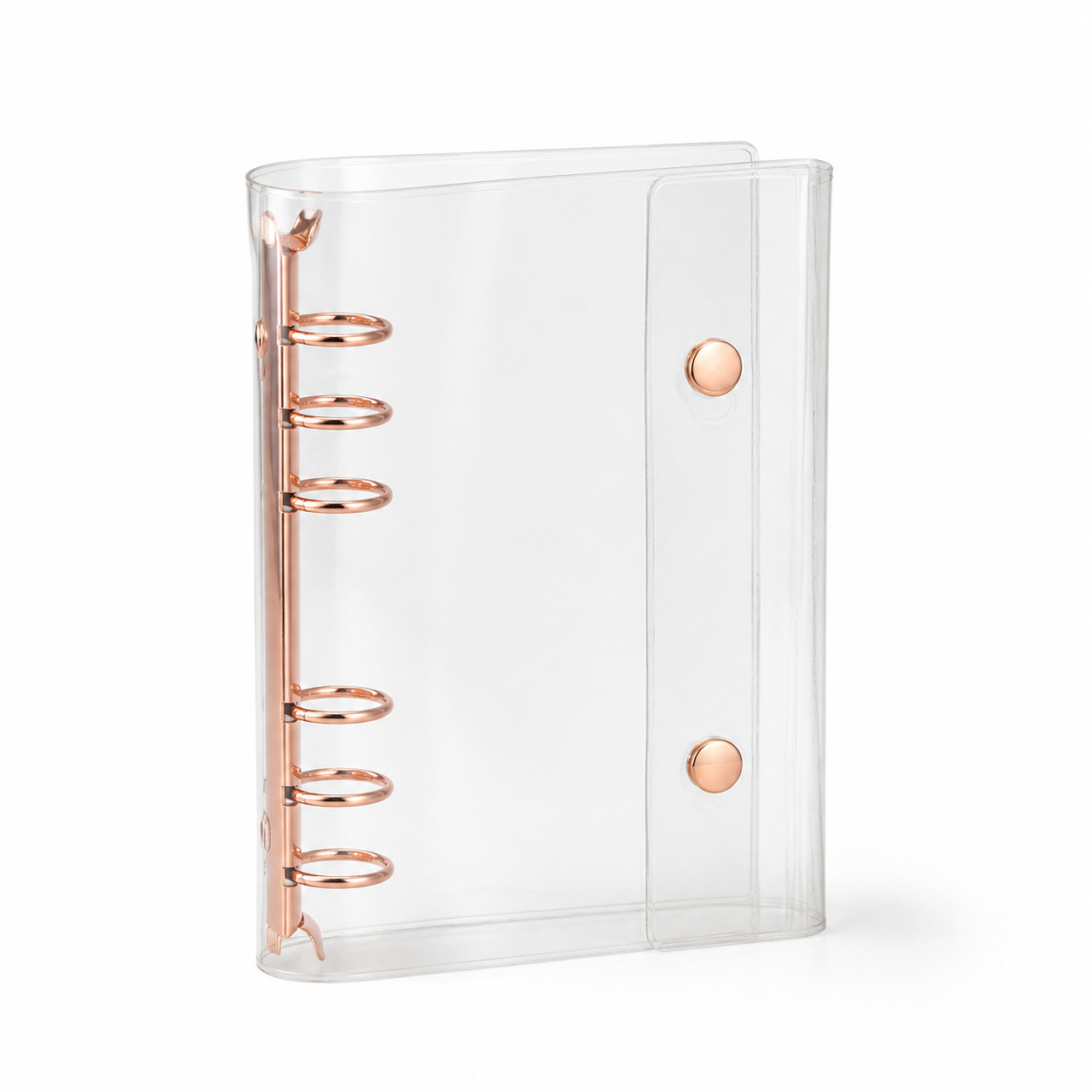 Rose Gold A6 Clear Double-Snap 6-Ring Planner Binder Cover on white background