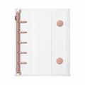 Rose Gold M5 Clear Double-Snap 5-Ring Planner Binder Cover on a white background