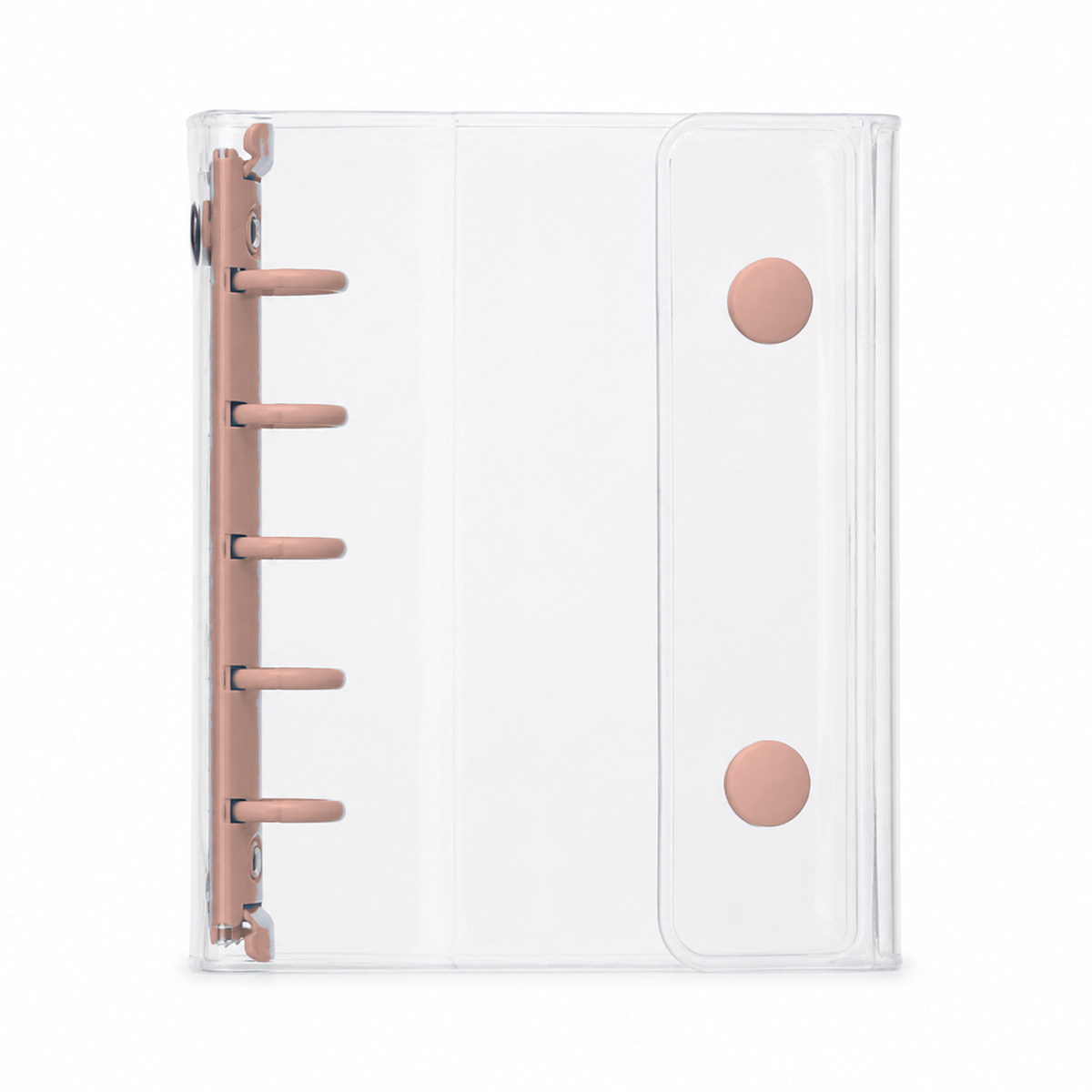 Rose Gold M5 Clear Double-Snap 5-Ring Planner Binder Cover on a white background