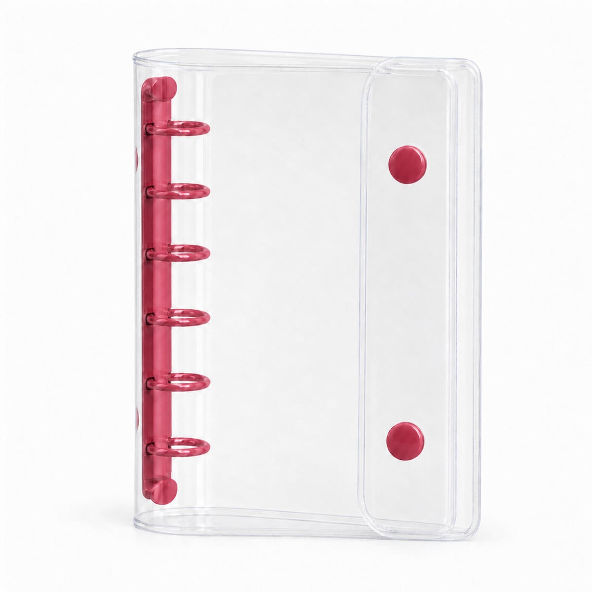 Rose Red A7 Clear Double-Snap 6-Ring Planner Binder Cover on a white background
