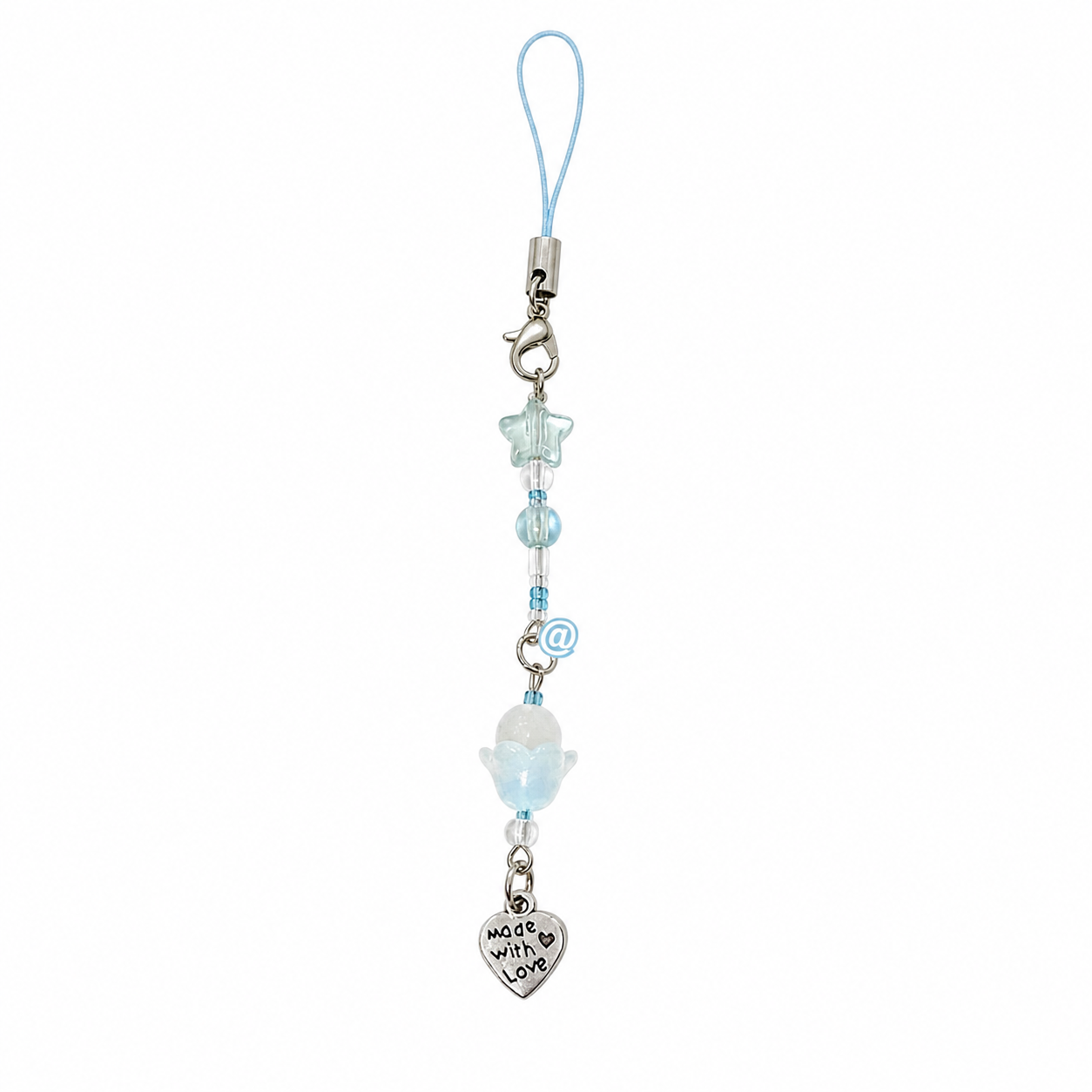 Sea Salt Moon blue beaded phone and planner charm on a white background