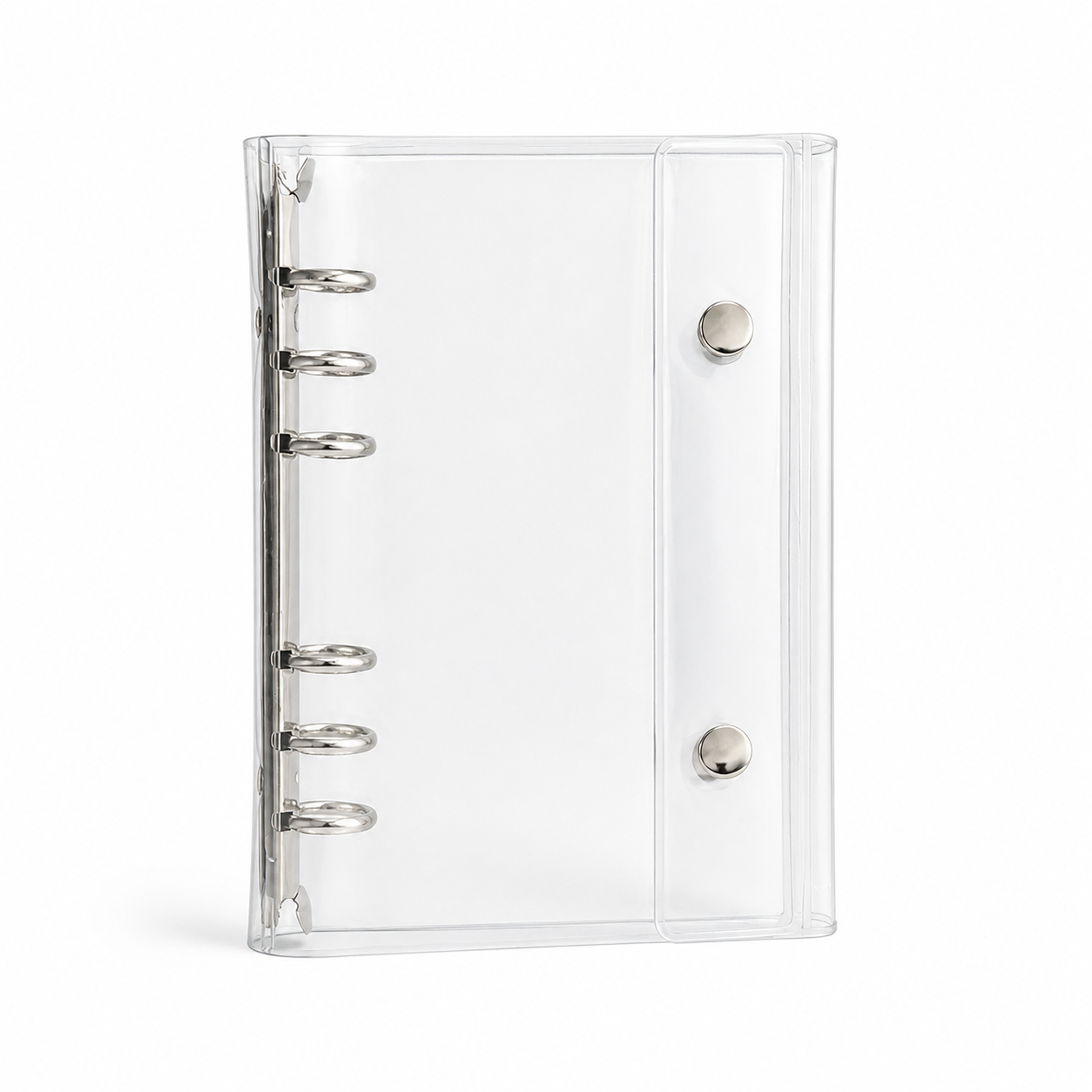 Silver A6 Clear Double-Snap 6-Ring Planner Binder Cover on white background