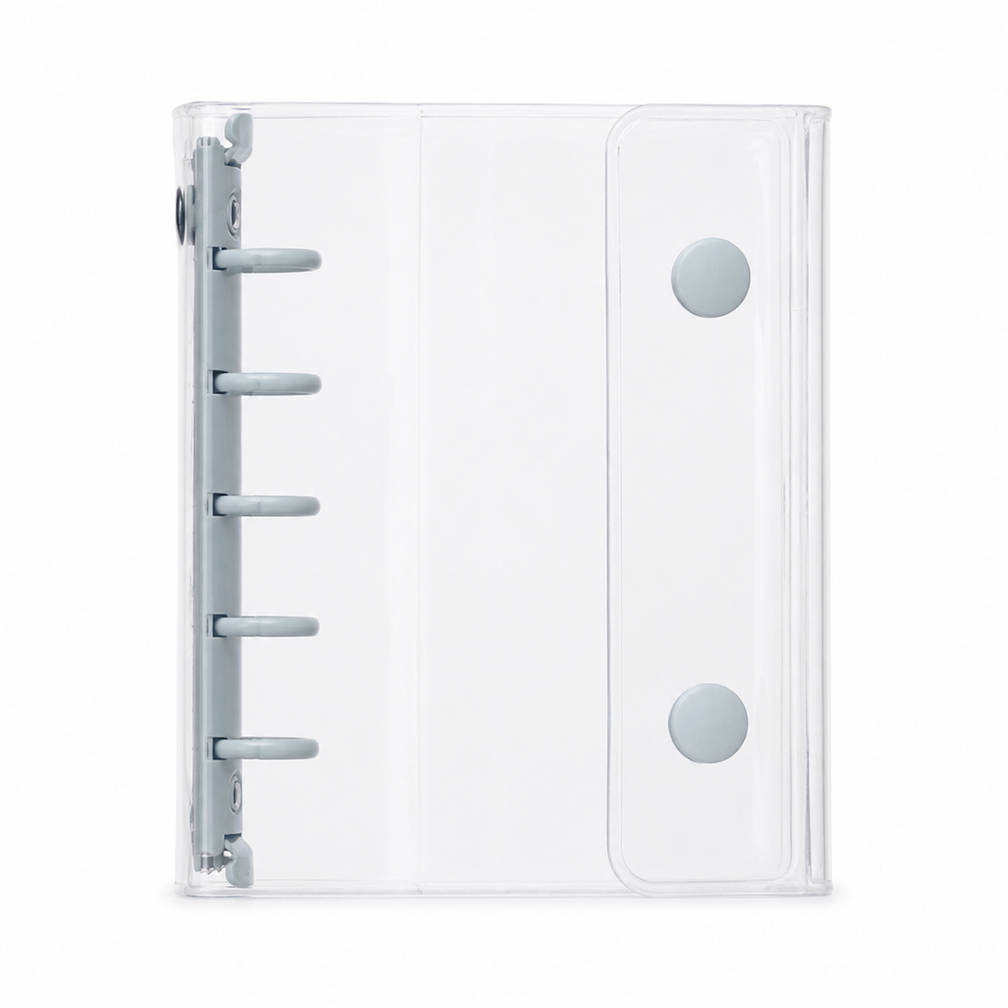 Silver M5 Clear Double-Snap 5-Ring Planner Binder Cover on a white background