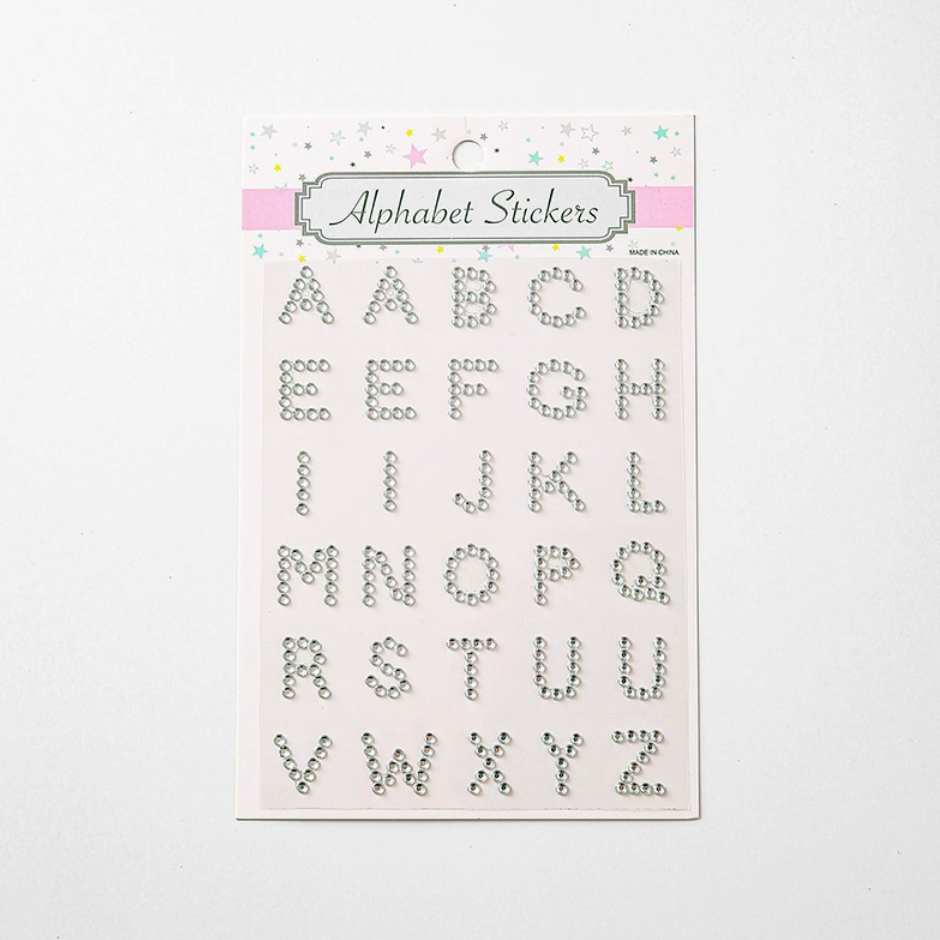 Silver rhinestone uppercase alphabet letter sticker sheet with 31 self-adhesive letters