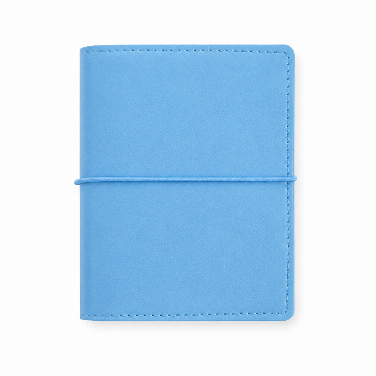 Sky Blue M5 Wide five-ring planner cover with elastic closure on a white background
