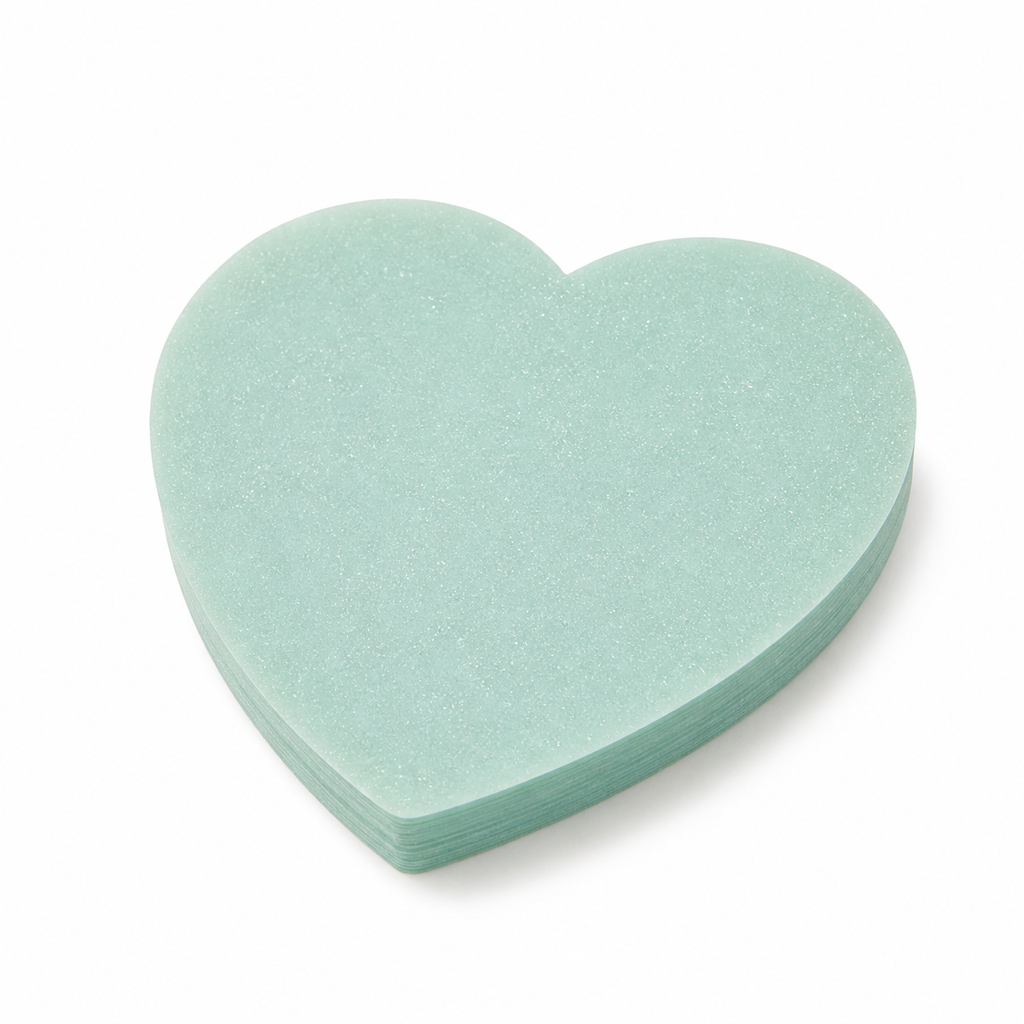 Spring green pearl glitter transparent sticky notes in a heart shape