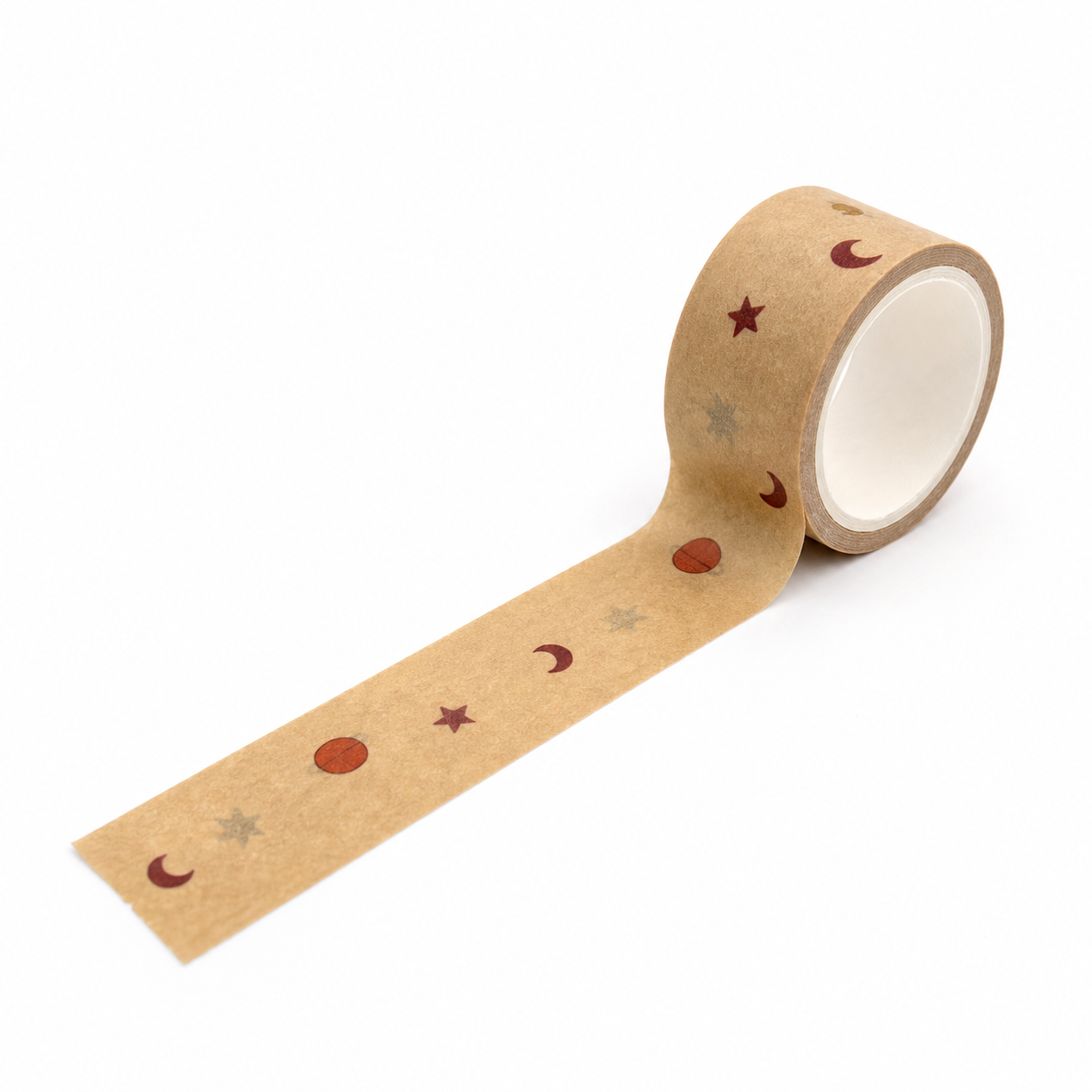Vintage celestial moon and stars washi tape mini roll on a white background