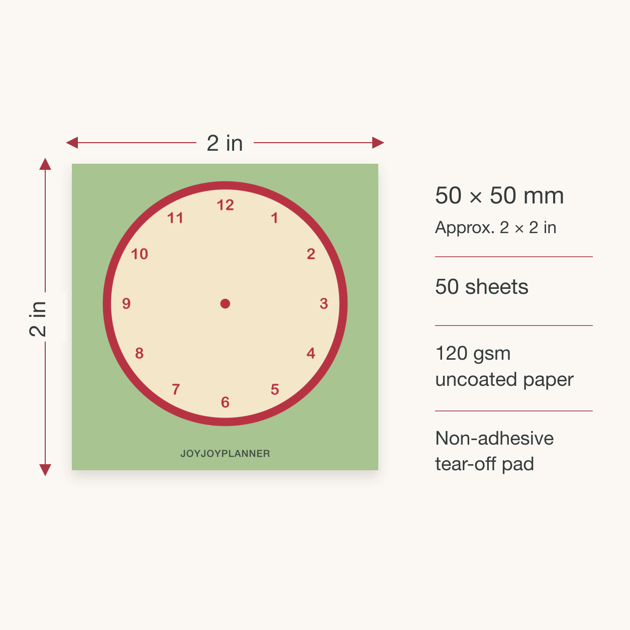 Visual time tracker notepad size 50 by 50 mm with 50 sheets