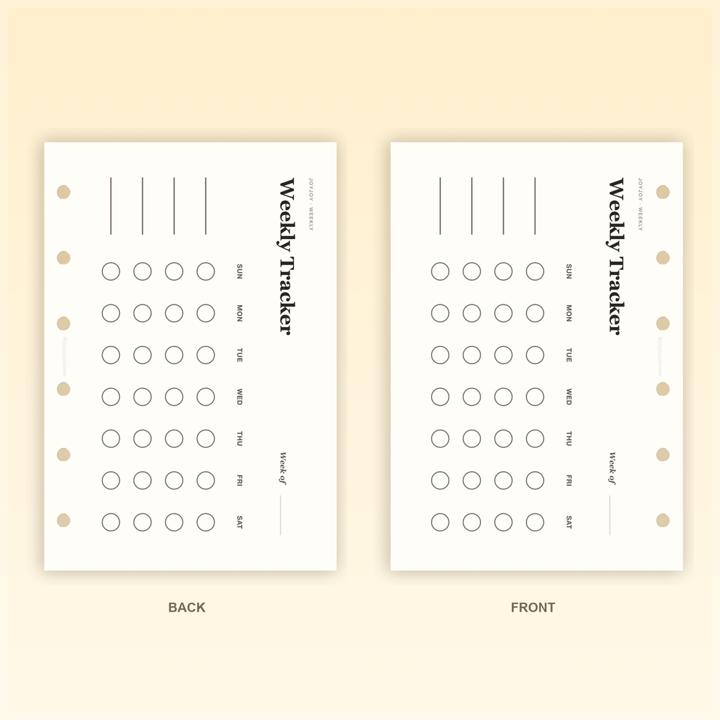 Weekly Tracker Landscape A7 pocket planner insert front and back design preview