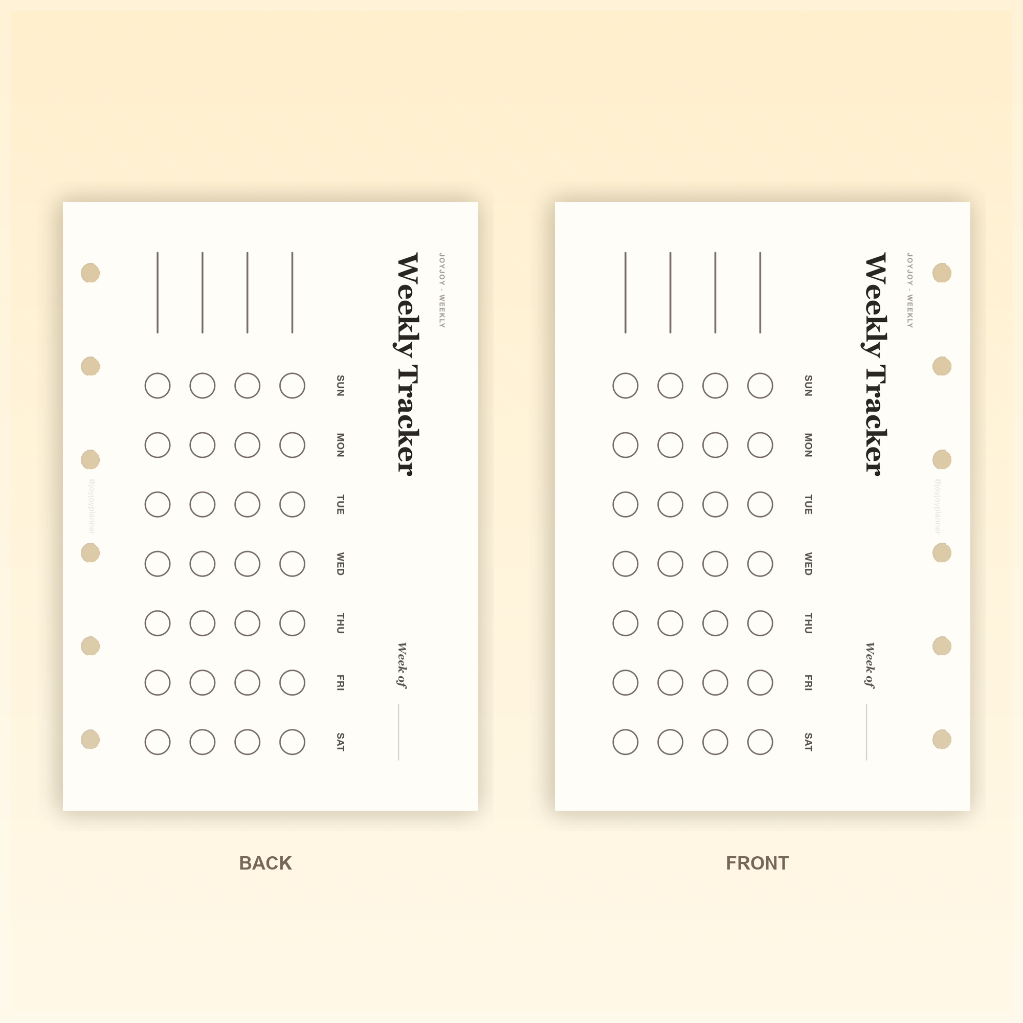 Weekly Tracker Landscape A7 pocket planner insert front and back design preview