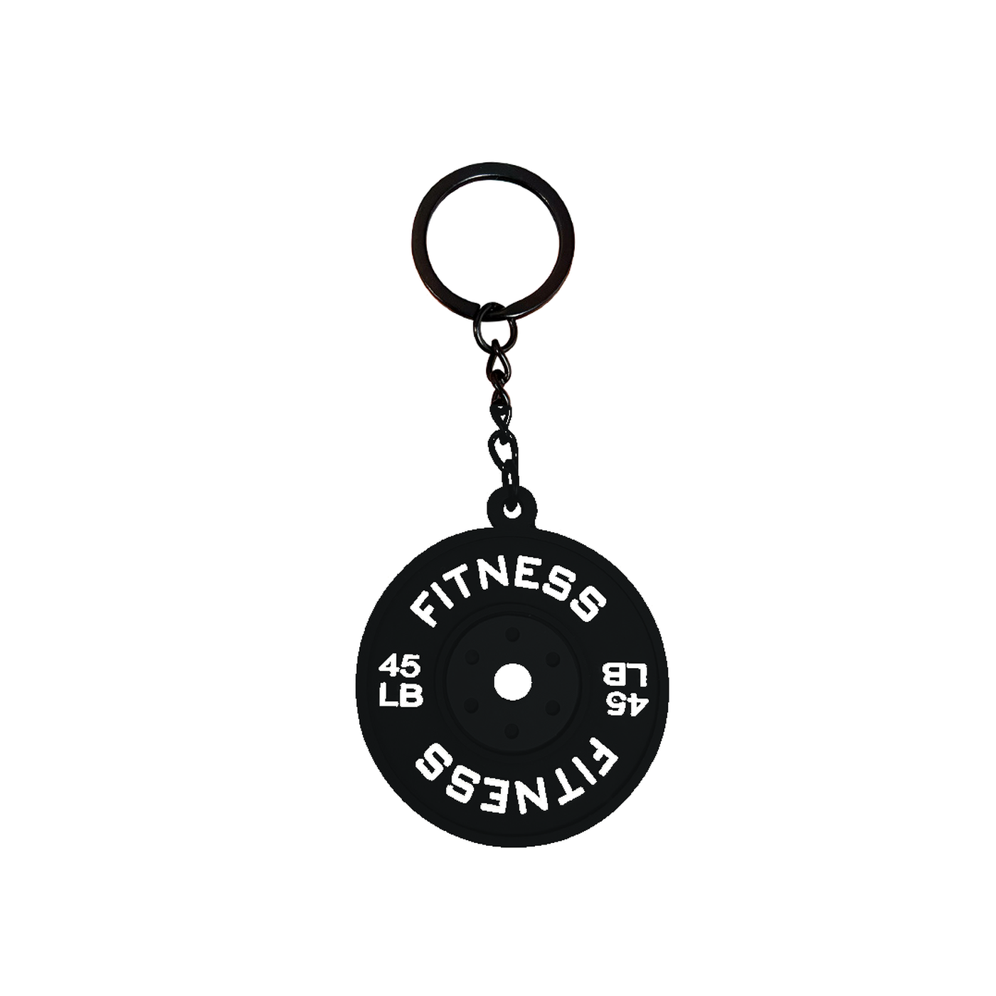Black gym weight plate planner charm on a white background
