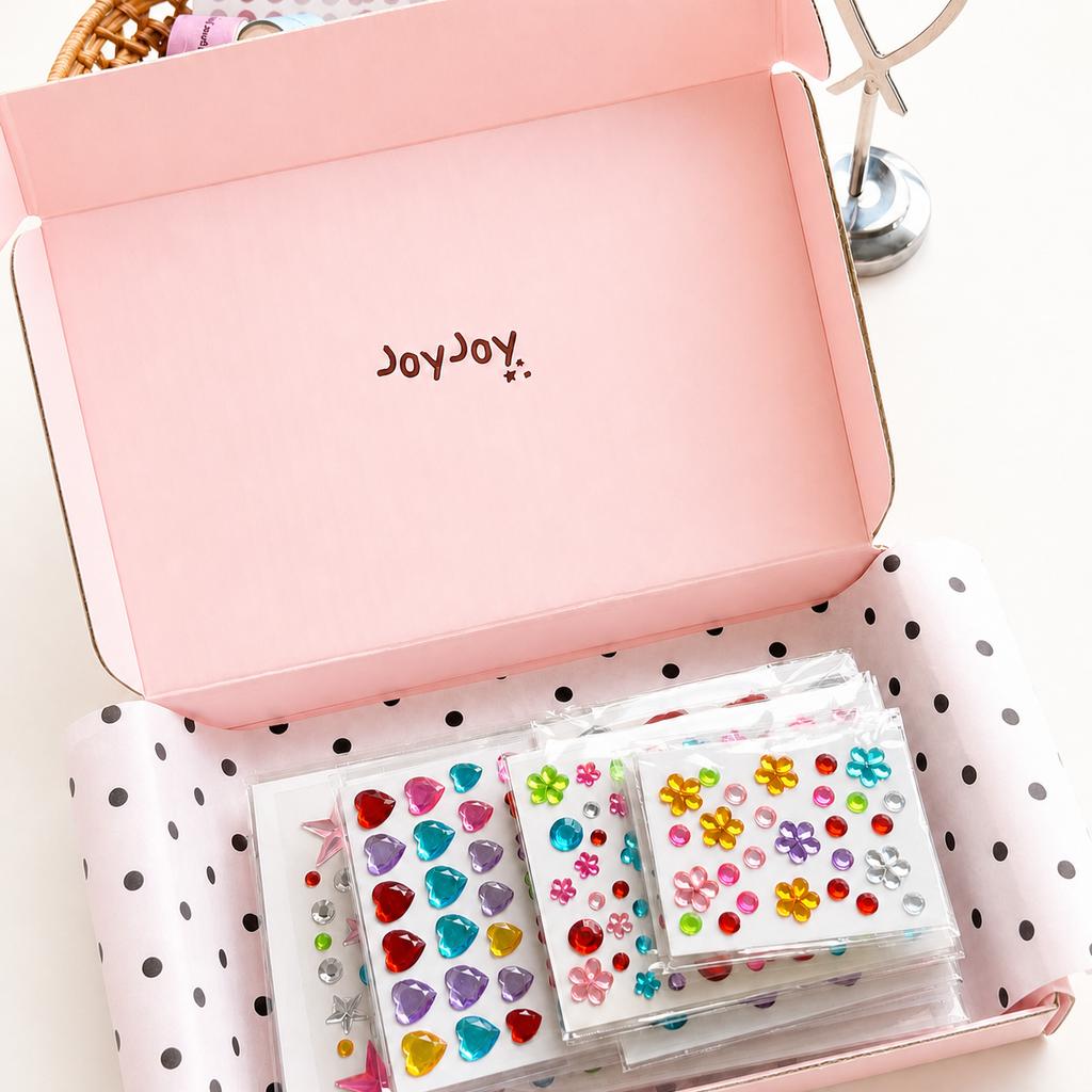 Whimsy Gems Complete Discovery Set opened in a pink JoyJoy gift box