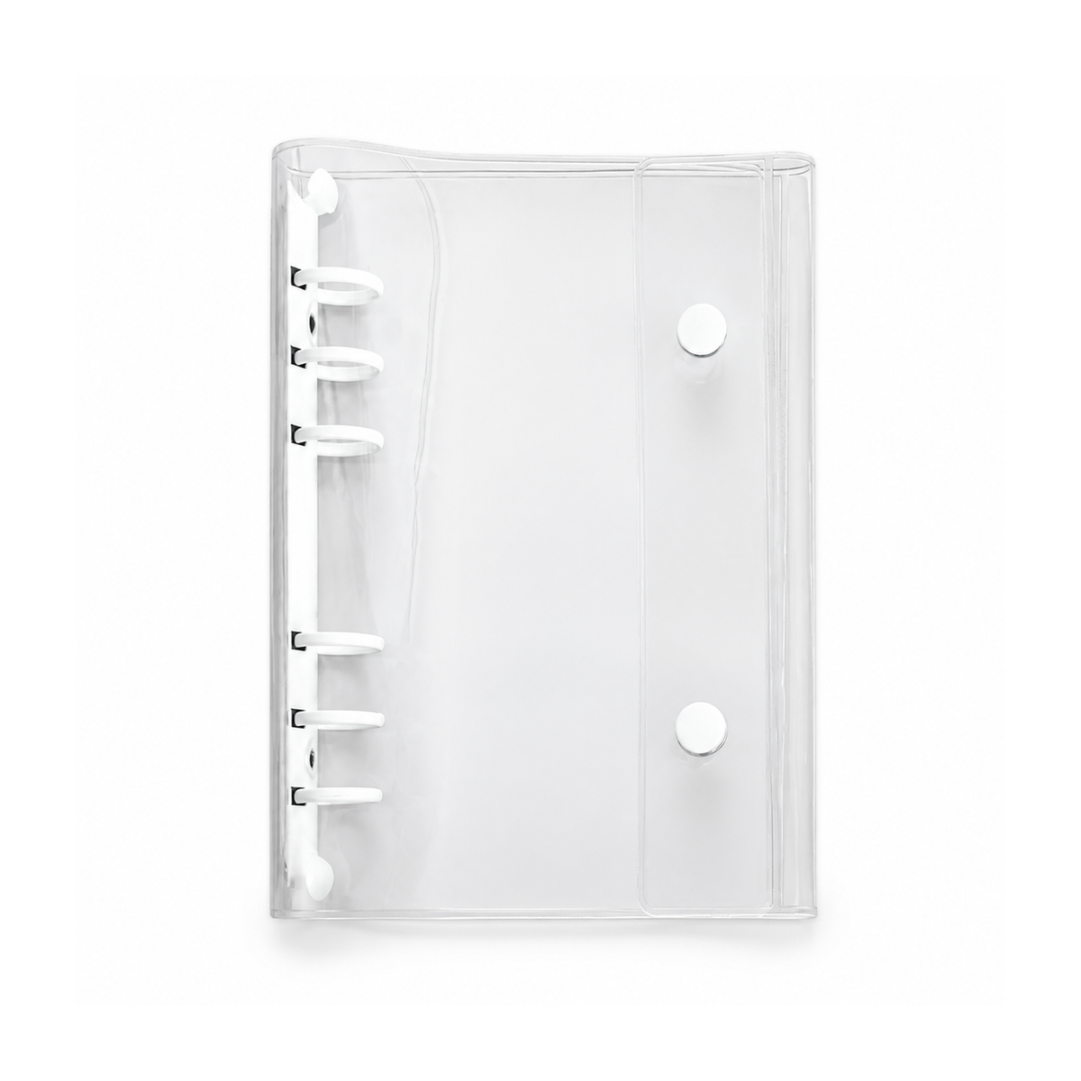 White A6 Clear Double-Snap 6-Ring Planner Binder Cover on white background