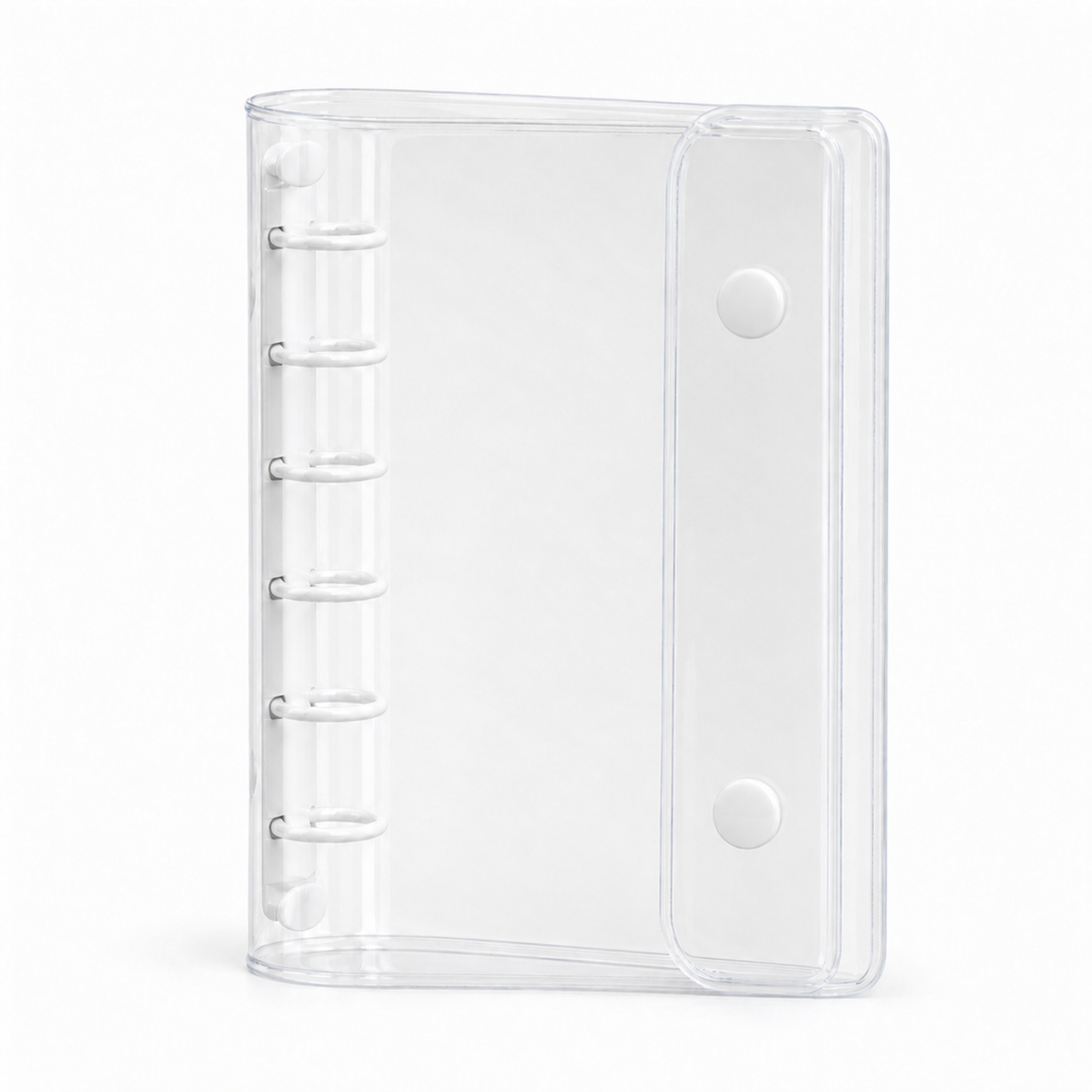 White A7 Clear Double-Snap 6-Ring Planner Binder Cover on a white background
