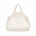White cotton net tote bag with short handles on a white background