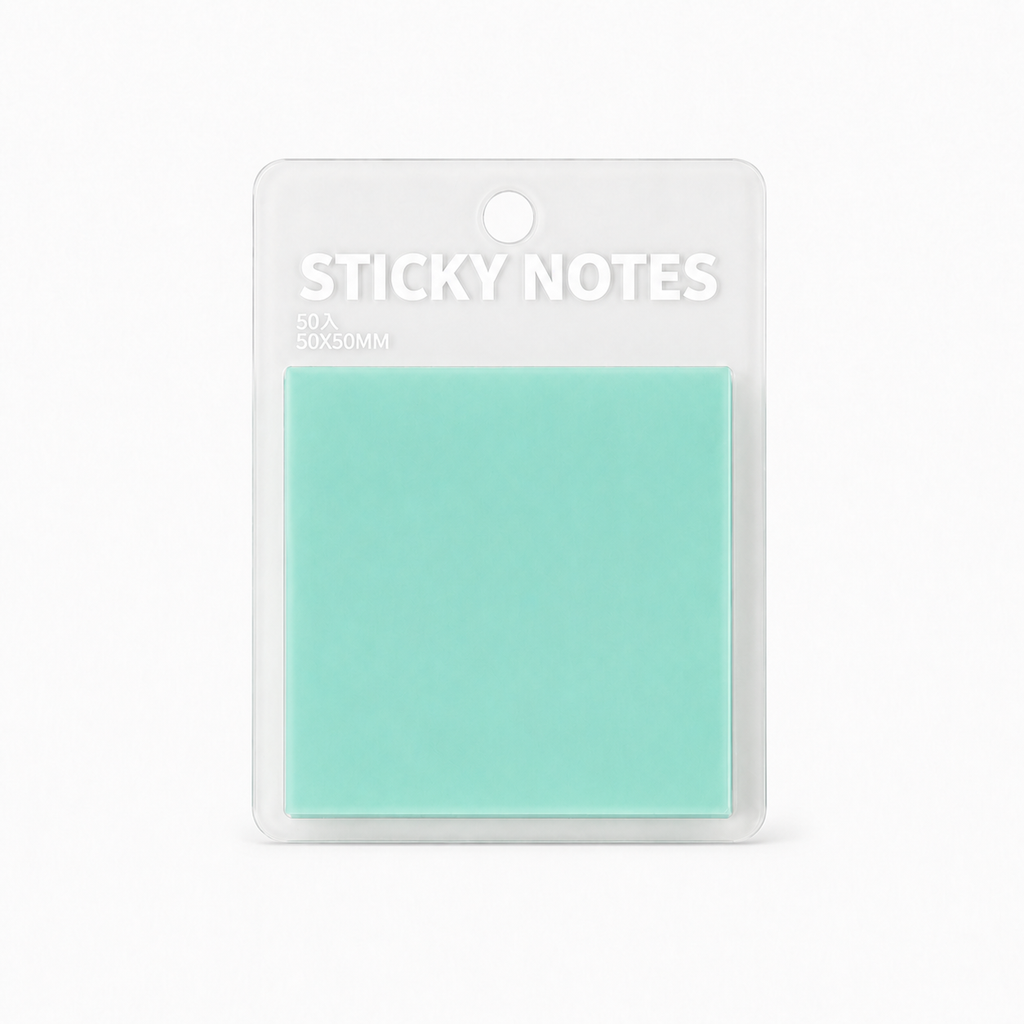 Mint green transparent sticky notes, 2 × 2 in, 50 sheets