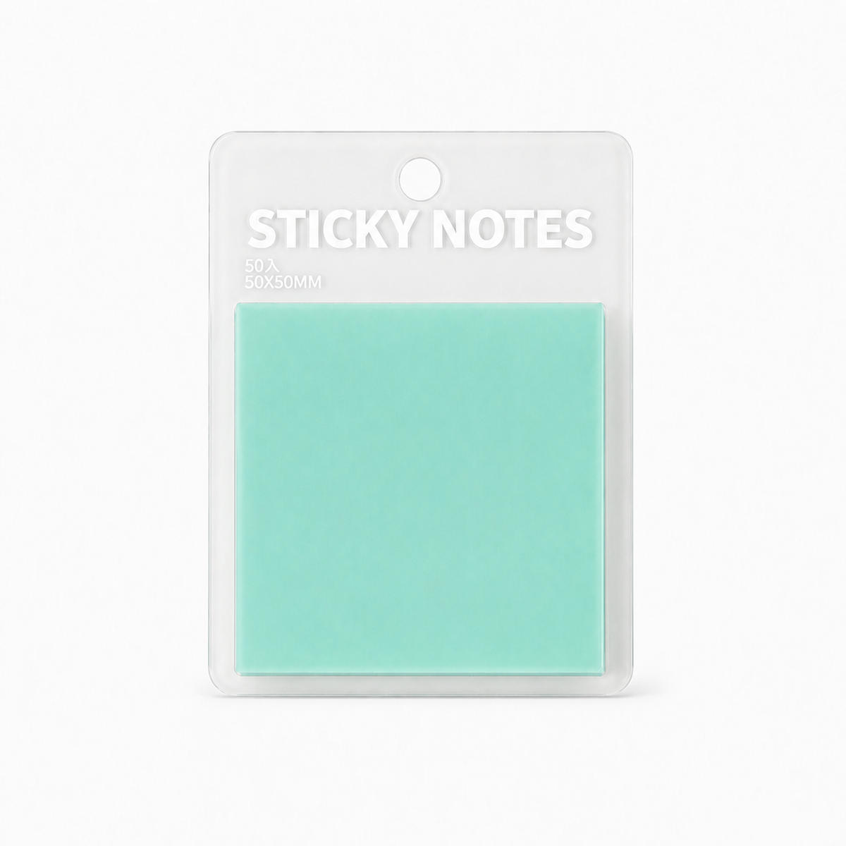 Mint green transparent sticky notes, 2 × 2 in, 50 sheets