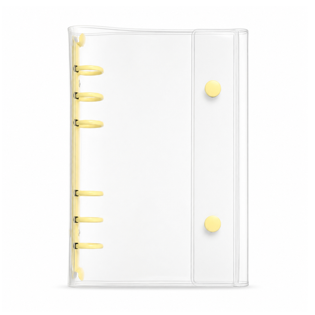 Yellow A6 Clear Double-Snap 6-Ring Planner Binder Cover on a white background
